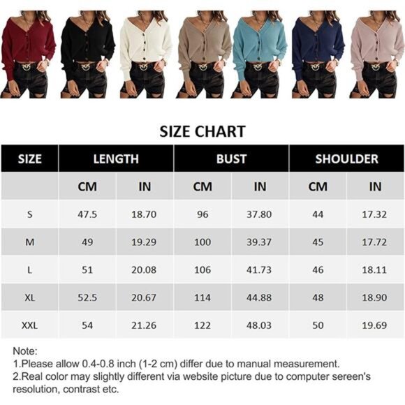 Women's Long Sleeve V-Neck Button Down Rib Knit Cropped Cardigan Sweater - Picture 6 of 6